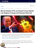 Bitcoin Breaks $71K as Donald Trump Signals Iran Regime Change and Nuclear Removal