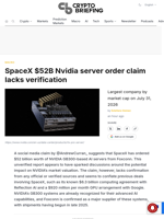 SpaceX $52B Nvidia server order claim lacks verification