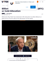 Billionaire Dalio Backs 15% Bitcoin (BTC) or Gold Allocation