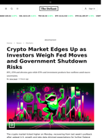 Crypto Market Edges Up as Investors Weigh Fed Moves and Government Shutdown Risks - 