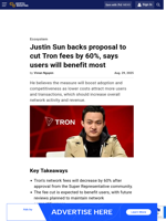 Justin Sun backs proposal to cut Tron fees by 60%, says users will benefit most