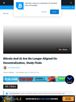 Bitcoin And AI Are No Longer Aligned On Decentralization, Study Finds