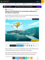 Whales shift 26.4K Bitcoin to accumulation addresses as BTC falls to 3-month low