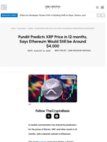 Pundit Predicts XRP Price in 12 months, Says Ethereum Would Still be Around $4,000