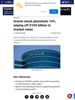 Oracle stock plummets 14%, wiping off $105 billion in market value
