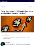 Trump Coin Surges 12% Ahead of Gala Dinner with President Trump: Is $16 Next?