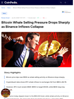 Bitcoin Whale Selling Pressure Drops Sharply as Binance Inflows Collapse