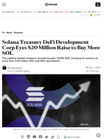 Solana Treasury DeFi Development Corp Eyes $20 Million Raise to Buy More SOL - Decrypt
