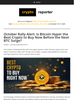 October Rally Alert: Is Bitcoin Hyper the Best Crypto to Buy Now Before the Next BTC Surge?