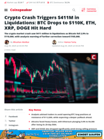 Crypto Crash Triggers $411M in Liquidations