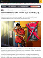 Tennessee Crypto Kiosk Ban Set to Go into Effect July 1