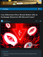 Can Ethereum Price Break Below $3k as Exchange Reserves Hit Record Lows?