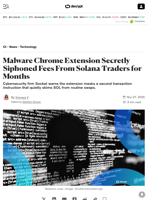 Malware Chrome Extension Secretly Siphoned Fees From Solana Traders for Months - Decrypt