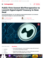 Sonnet BioTherapeutics to Launch Hyperliquid Treasury