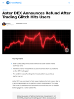 Aster DEX Announces Refund After Trading Glitch Hits Users