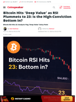 Bitcoin Hits 'Deep Value' as RSI Plummets to 23: Is the High-Conviction Bottom In? - Coinspeaker