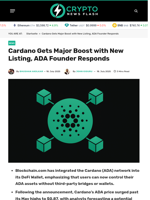 Cardano Gets Major Boost with New Listing, ADA Founder Responds - Crypto News Flash