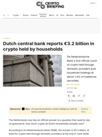 Dutch central bank reports €3.2 billion in crypto held by households
