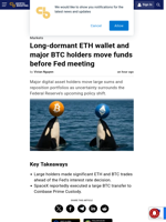 Long-dormant ETH wallet and major BTC holders move funds before Fed meeting