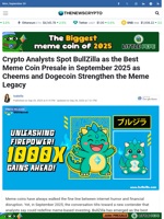 Crypto Analysts Spot BullZilla as the Best Meme Coin Presale in September 2025 as Cheems and Dogecoin Strengthen the Meme Legacy