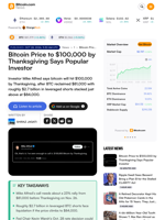 Bitcoin Price to $100,000 by Thanksgiving Says Popular Investor