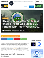 3 Meme Coins in the Portfolio of an Elite Trader Who Made $17M Fortune With Pepe (PEPE) in 2023 | Live Bitcoin News