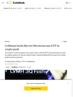 Goldman Sachs files for bitcoin income ETF in crypto push