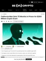 California Man Gets 6 Years in Prison for $260 Million Crypto Scam