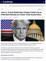 Just In: Trump Media May Charge Traders Up to $100,000 Monthly for Faster Truth Social Posts