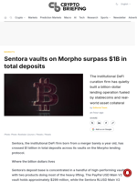 Sentora vaults on Morpho surpass $1B in total deposits