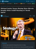 Michael Saylor Teases Buying More Bitcoin Despite Peter Schiff Warning of 'Death Spiral'