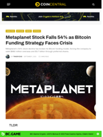 Metaplanet Stock Falls 54% as Bitcoin Funding Strategy Faces Crisis - CoinCentral