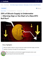 29% of Bitcoin Supply Is Underwater—Warning Sign or the Start of a New BTC Bull Run?