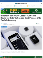 Billionaire Tim Draper Leads $3.2M Seed Round for Ryder to Replace Seed Phrases With TapSafe Recovery - TheNewsCrypto
