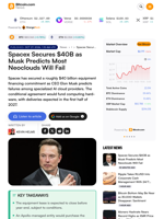 Spacex Secures $40B as Musk Predicts Most Neoclouds Will Fail – Bitcoin News