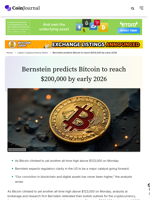 Bernstein predicts Bitcoin to reach $200,000 by early 2026 - CoinJournal