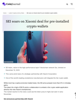 SEI soars on Xiaomi deal for pre-installed crypto wallets - CoinJournal