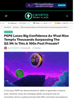 PEPE Loses Big Confidence As 1Fuel Rise Tempts Thousands Surpassing The $2.1M: Is This A 100x Post Presale? - Crypto News Flash