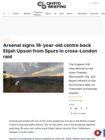 Arsenal signs 18-year-old centre back Elijah Upson from Spurs in cross-London raid