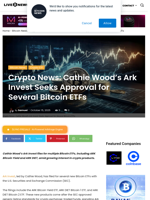 Crypto News: Cathie Wood’s Ark Invest Seeks Approval for Several Bitcoin ETFs | Live Bitcoin News