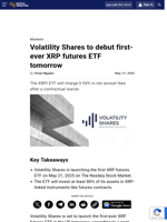 Volatility Shares to debut first-ever XRP futures ETF tomorrow