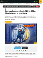 Strategy’s Bitcoin Holdings Cross 600K BTC With New Buy