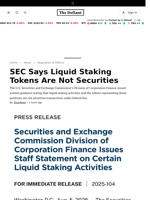SEC Says Liquid Staking Tokens Are Not Securities - 