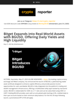 Bitget Expands into Real-World Assets with BGUSD, Offering Daily Yields and High Liquidity