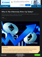 Why Is The Ethereum Price Up Today?