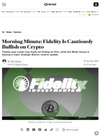 Morning Minute: Fidelity Is Cautiously Bullish on Crypto - Decrypt