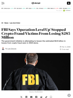 FBI Says 'Operation Level Up' Stopped Crypto Fraud Victims From Losing $285 Million - Decrypt