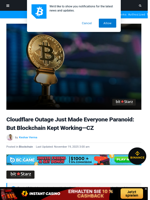 Cloudflare Suffers Outage: But Blockchain Kept Working—CZ