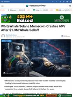 WhiteWhale Solana Memecoin Crashes 60% After $1.3M Whale Selloff