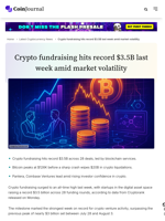 Crypto fundraising hits record $3.5B last week amid market volatility - CoinJournal